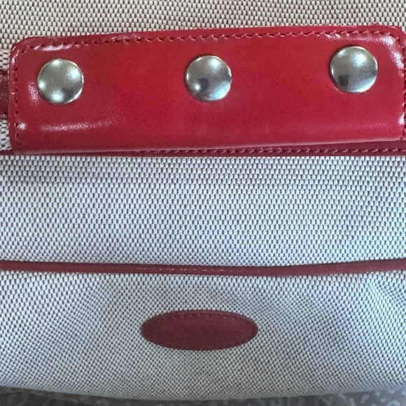 Tod's Beige Canvas Shoulder Bag with red Trim - Picture 7 of 9